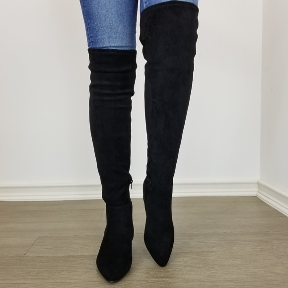 Shoes - Pointy toe over the knee black boots Faux Suede